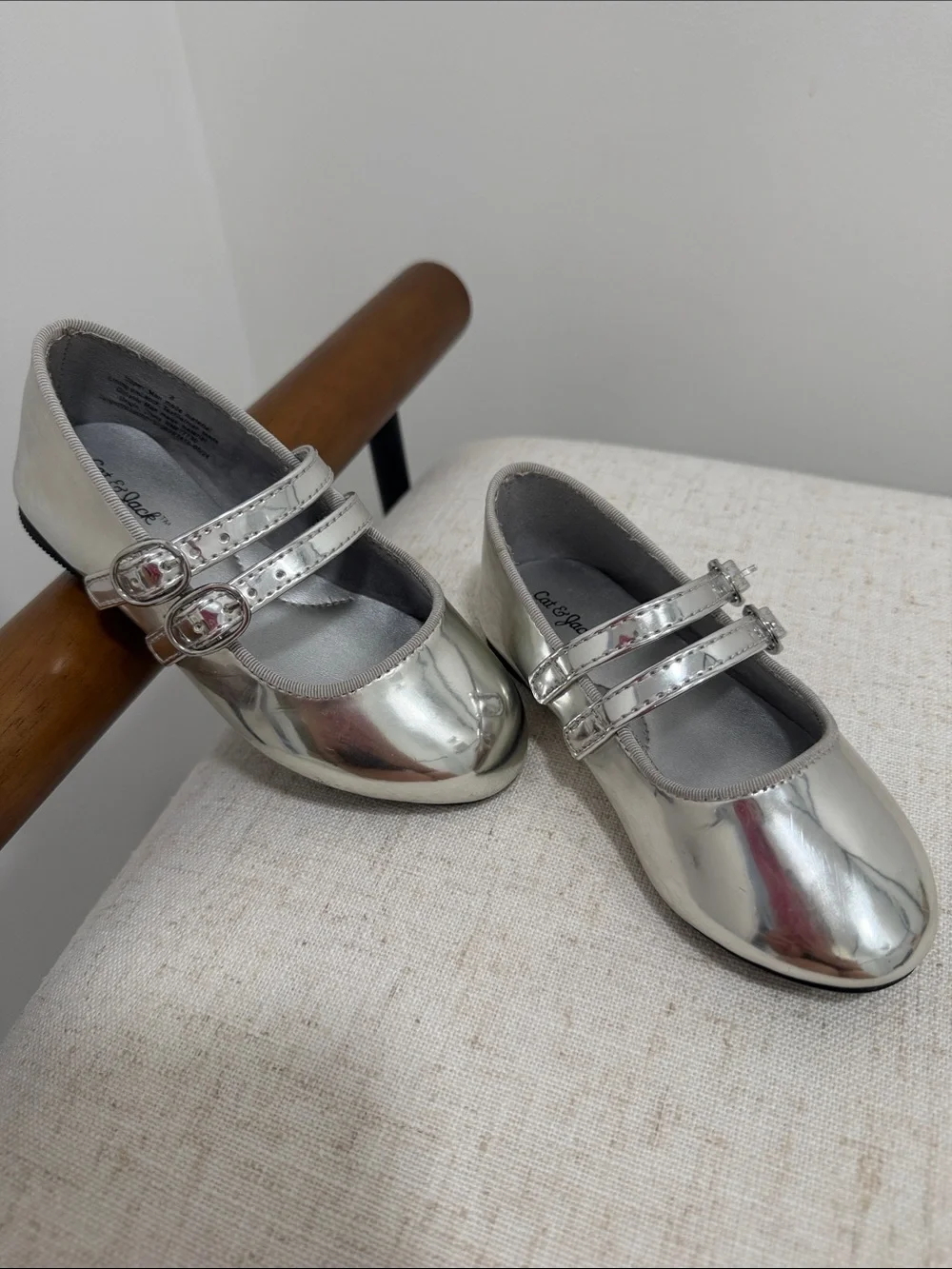 Cat & Jack Girls' Silver Double-Strap Mary Jane Shoes